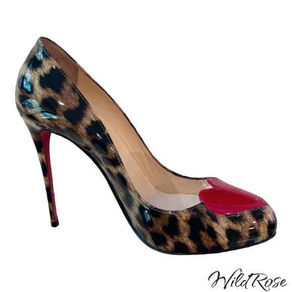 CHRISTIAN LOUBOUTIN Leopard Print Patent Leather Doracora Heart 100 Pumps - Picture 4 of 17